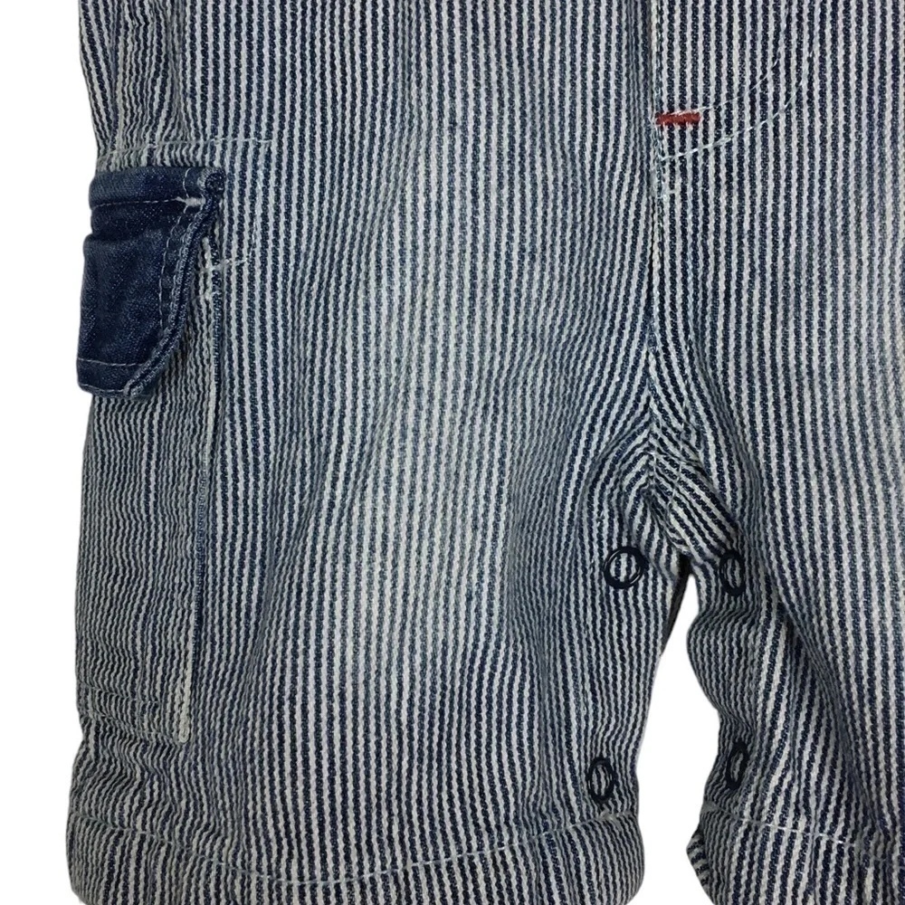 TOMMY HILFIGER Baby Overalls Denim Pinstripe Stripe Bibs Painter Patch Size 12M
